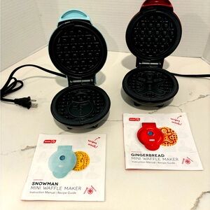 Dash mini electric waffle makers snowman and gingerbread man set of two nonstick